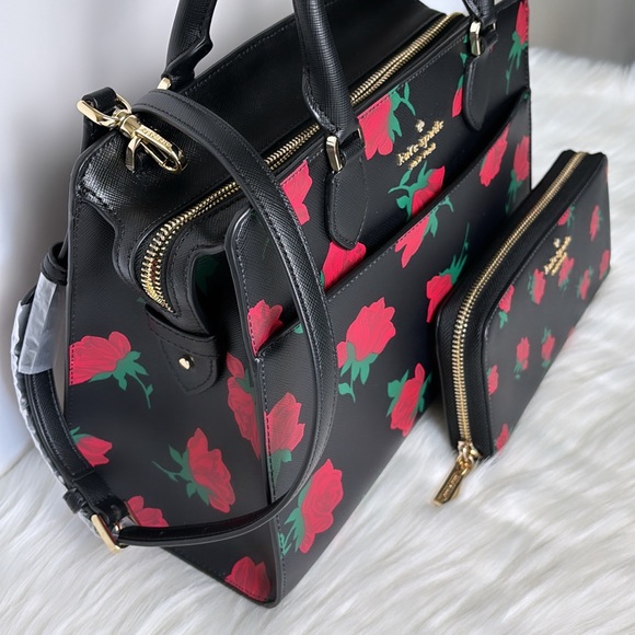 NWT💃Kate Spade Bundle Madison Rose Toss Printed Medium Satchel and Wallet Set - Picture 3 of 10